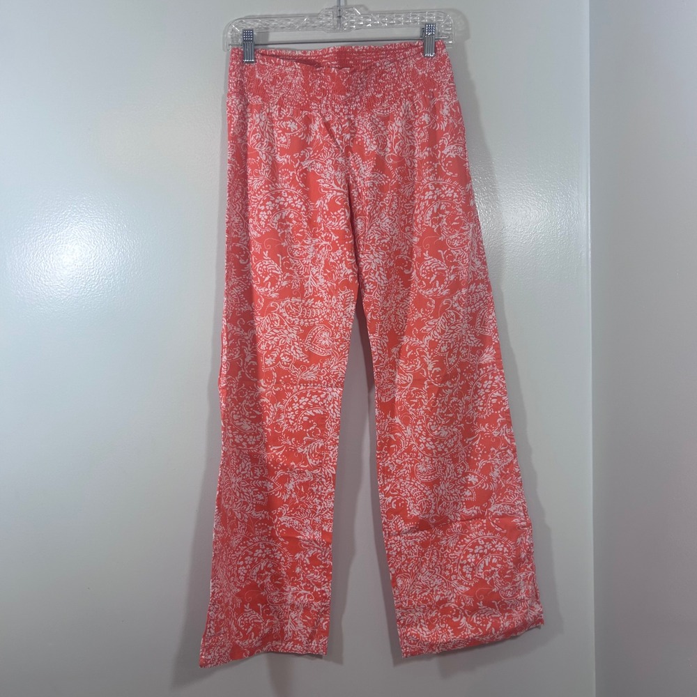 Banana Republic Womens XS Orange White Paisley Smocked Wide Leg Cotton Pants
